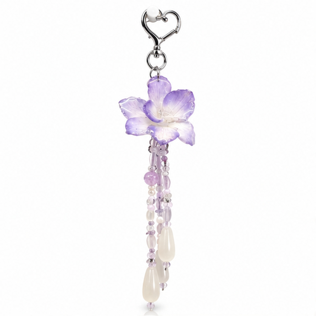 Pouchvera® Purple Floral Keychain – Elegant Beaded Flower Bag Charm