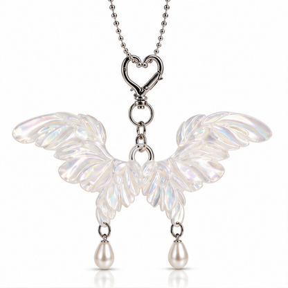 Pouchvera® Angel Wing Keychain – Iridescent Pearl Charm Bag & Key Accessory