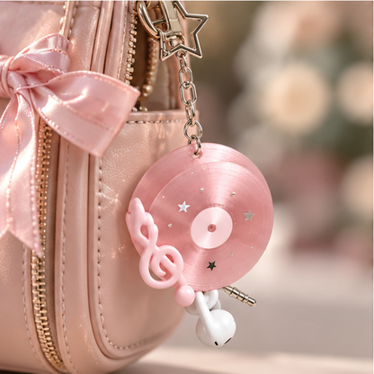 Pouchvera® Pink Record Keychain – Music Note Charm Bag & Key Accessory