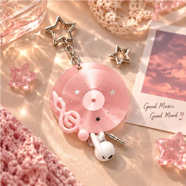Pouchvera® Pink Record Keychain – Music Note Charm Bag & Key Accessory