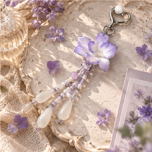 Pouchvera® Purple Floral Keychain – Elegant Beaded Flower Bag Charm