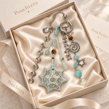 Pouchvera® Boho Charm Keychain – Beaded Star Pendant Bag & Key Accessory