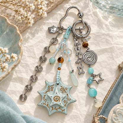 Pouchvera® Boho Charm Keychain – Beaded Star Pendant Bag & Key Accessory