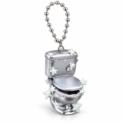 Pouchvera® Toilet Charm Keychain – Cute Silver Novelty Bag & Key Accessory