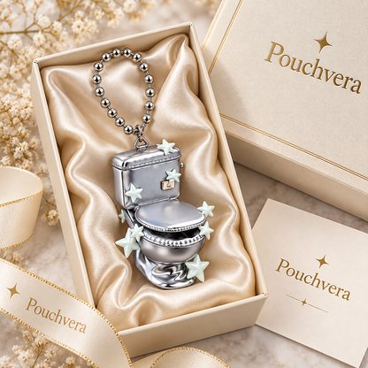 Pouchvera® Toilet Charm Keychain – Cute Silver Novelty Bag & Key Accessory