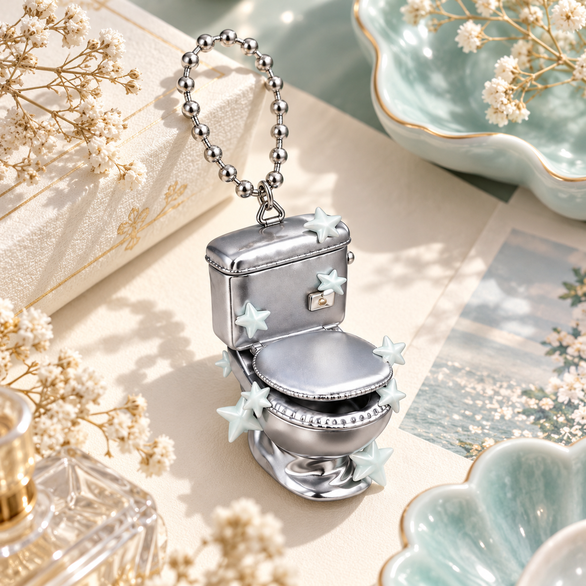Pouchvera® Toilet Charm Keychain – Cute Silver Novelty Bag & Key Accessory