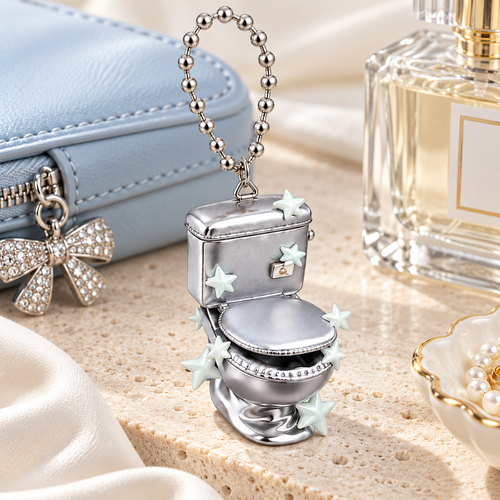 Pouchvera® Toilet Charm Keychain – Cute Silver Novelty Bag & Key Accessory