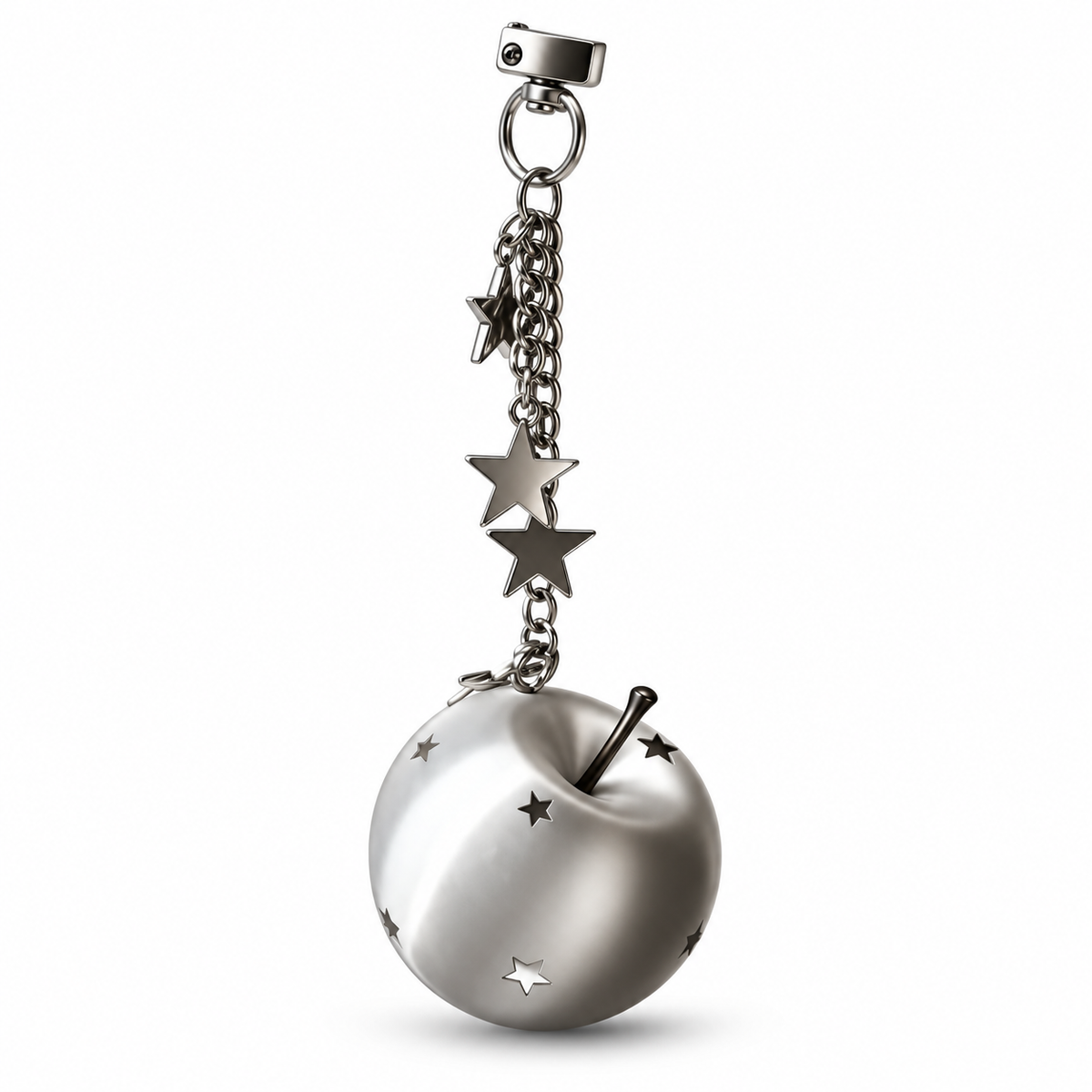 Pouchvera® Silver Apple Keychain – Star Charm Metal Bag & Key Accessory
