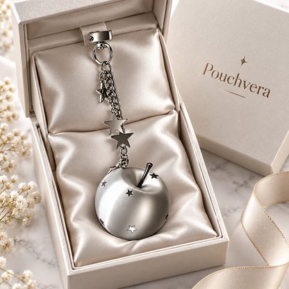 Pouchvera® Silver Apple Keychain – Star Charm Metal Bag & Key Accessory