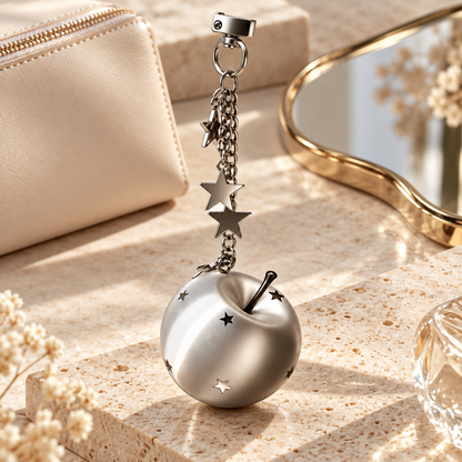 Pouchvera® Silver Apple Keychain – Star Charm Metal Bag & Key Accessory