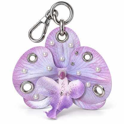 Pouchvera® Purple Orchid Keychain – Pearl Floral Bag & Key Charm