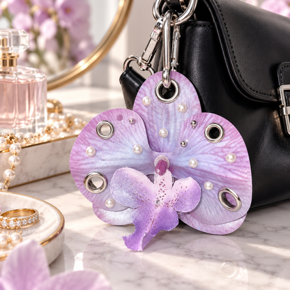 Pouchvera® Purple Orchid Keychain – Pearl Floral Bag & Key Charm
