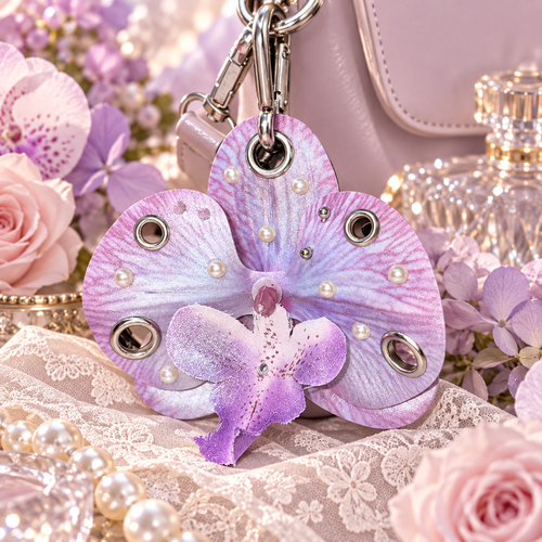 Pouchvera® Purple Orchid Keychain – Pearl Floral Bag & Key Charm