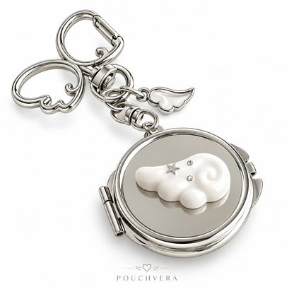 Pouchvera® Angel Wing Keychain – Silver Round Charm Bag & Key Accessory