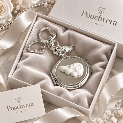 Pouchvera® Angel Wing Keychain – Silver Round Charm Bag & Key Accessory