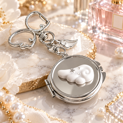 Pouchvera® Angel Wing Keychain – Silver Round Charm Bag & Key Accessory