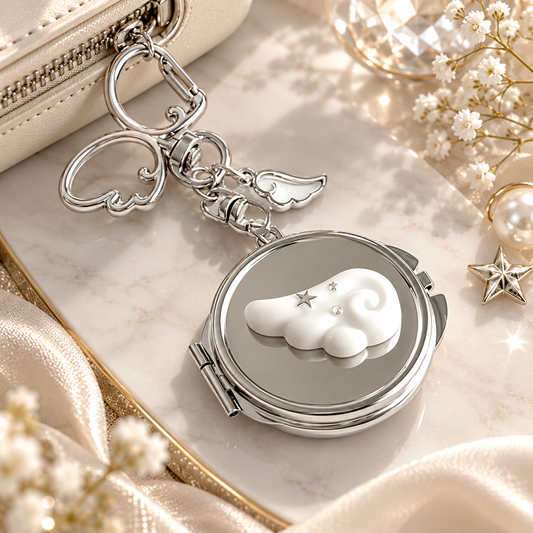Pouchvera® Angel Wing Keychain – Silver Round Charm Bag & Key Accessory